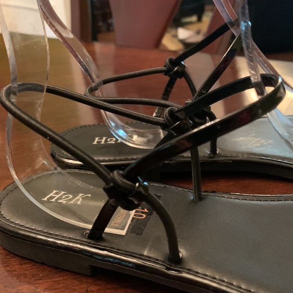 Black Open Sandals, Clear Band with Black Rhinestones, Ankle Straps. Size 9, 10 - Picture 4 of 6